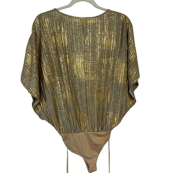 Line & Dot Naomi Body Suit Womens Medium Gold Metallic V-Neck Party Glam - Picture 10 of 10